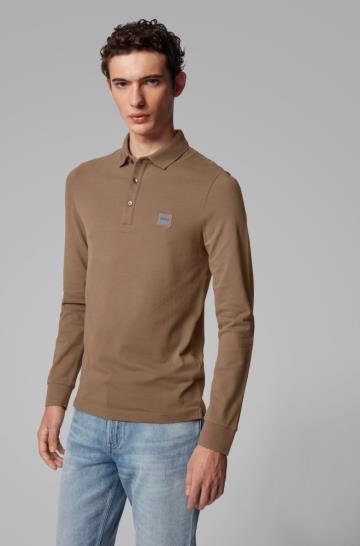 Koszulki Polo BOSS Slim Fit Brązowe Męskie (Pl25121)